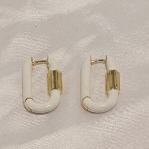 F+H Hoop Earrings 18k Goldplated Hand-painted White Enamel 30mm New